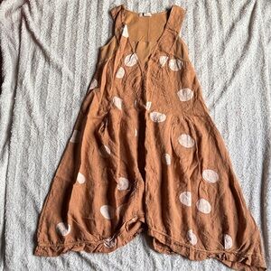 Polka Dot Midi Dress in orange/Brown and White flowy hippy boho dress
